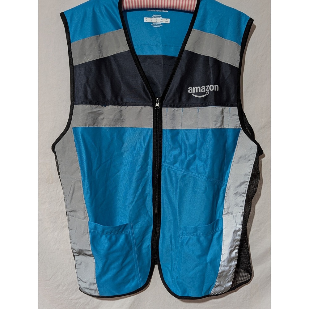 Amazon High Visibility Safety Vest XL Blue Reflective Zip Mesh Delivery Vest